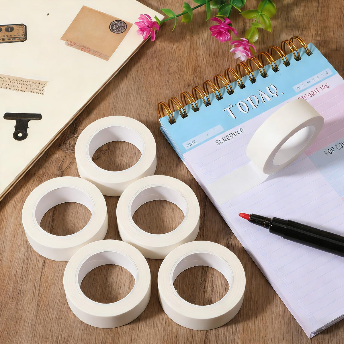 6 Rolls White Painters Tape, Masking Tape, White Washi Tapes Decorative Masking Tapes No Residue Easy Removal for Painting Wall Arts Scrapbooks DIY Crafts