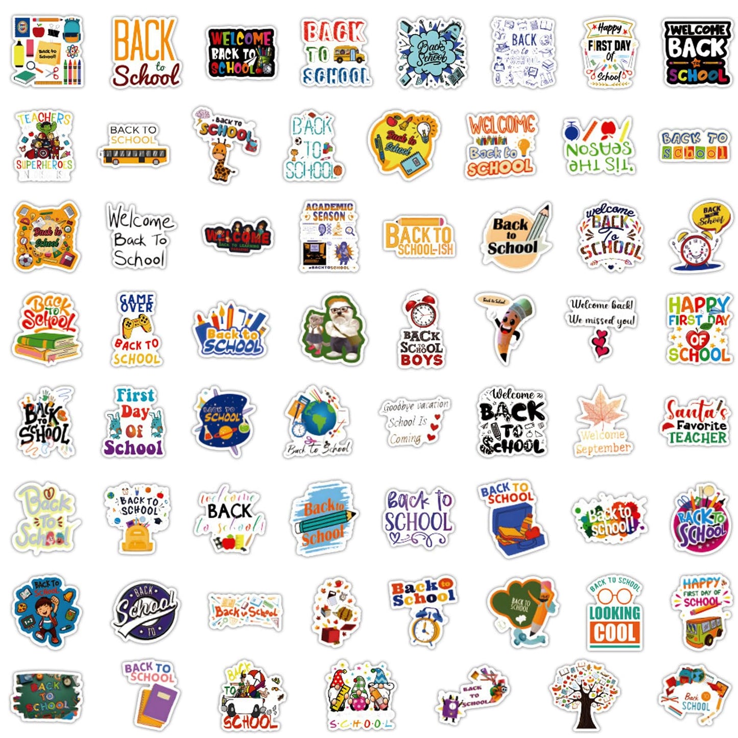 Back to School Gift Sticker School Tags Label Stickers Self-Adhesive Student Teacher Stickers Decal Pencil School Bag Bus Decal Design for Kid Boy Girls Party Favors Gifts Inspirational Letter