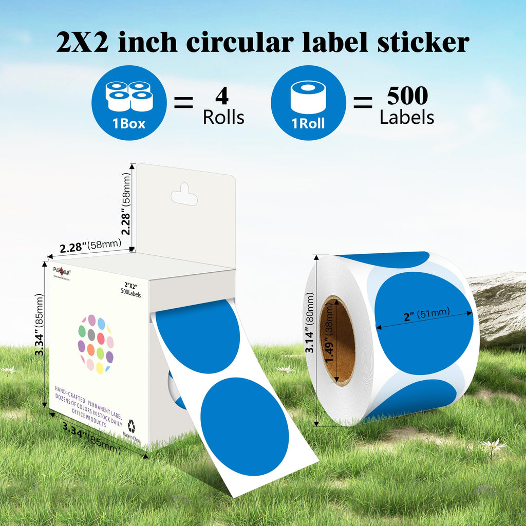 PARLAIM 2 Inch Round Adhesive Color-Code Dot Stickers,4Rolls/2000 per Rolls dots Label Dispenser Box, Circle Stickers Label Inch Coding Labels (Blue) Blue 4 Rolls-2000 Pack