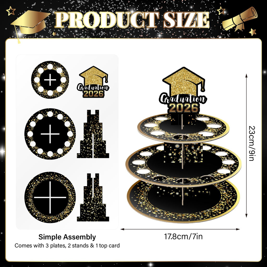 2026 Graduation Money Gift Holder, Celebration Cash Cake Stand with 24 Bill Slots, Graduation Money Tree for Women Men High School College Congrat Grad, Party Display Decorative - Black and Gold Black Gold (Pack of 1)
