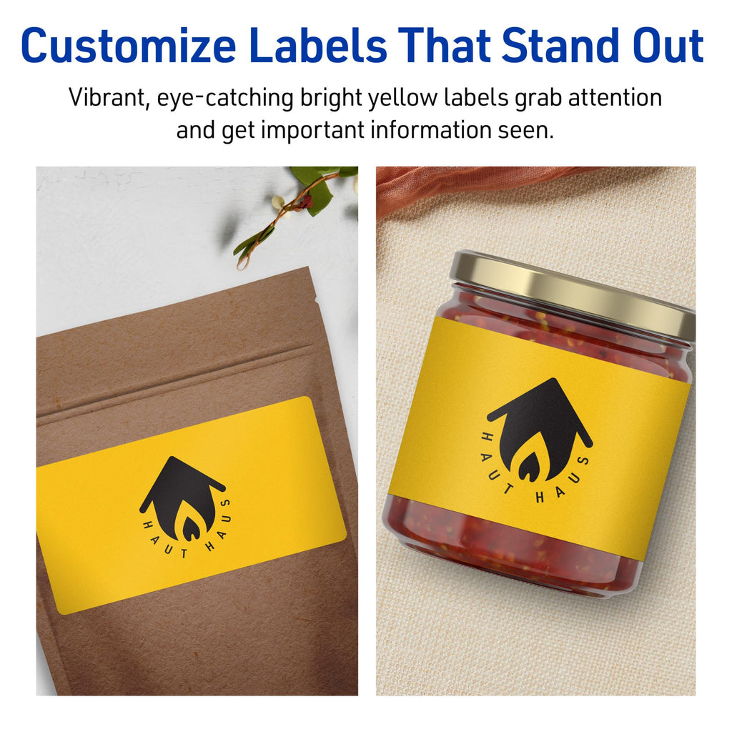 Avery® Printable Rectangle Labels, Sure Feed® Technology, 2-1/2" x 4", Bright Yellow Labels, Print-to-The-Edge, Laser/Inkjet Printable, 60 Total, Great for Candles and Ingredients 60 labels