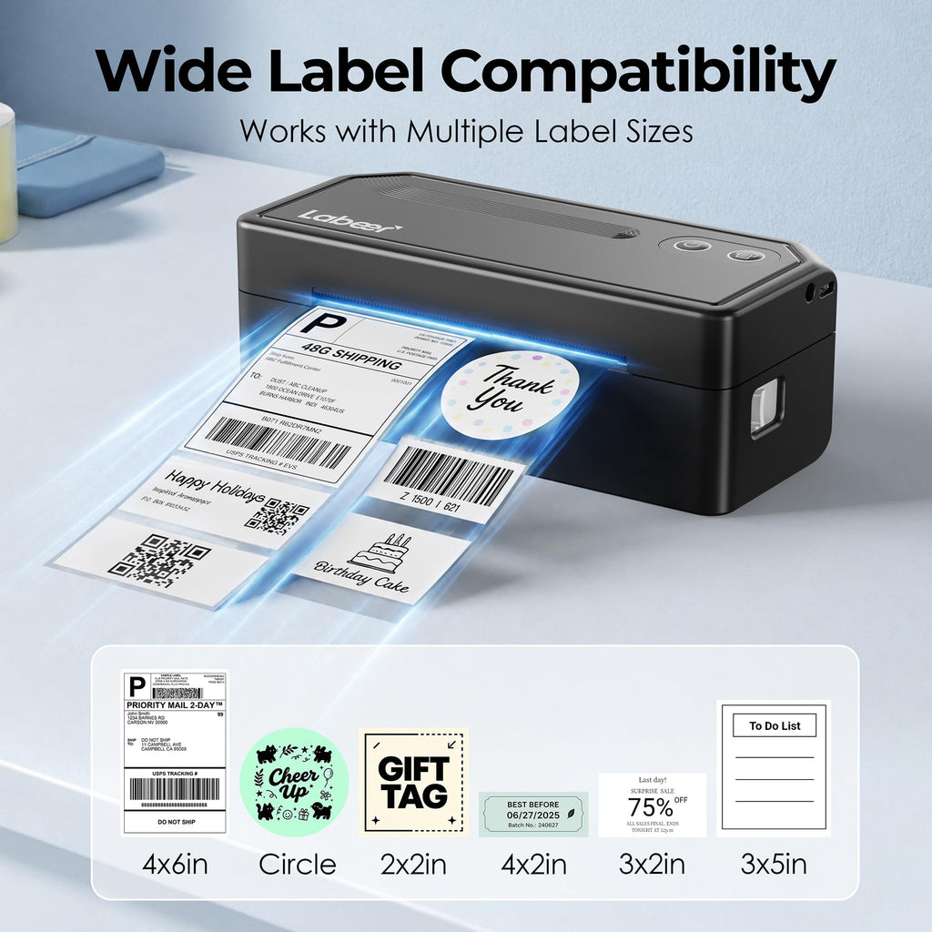 Labeer Bluetooth Thermal Shipping Label Printer, Wireless 4x6 Label Printer Black