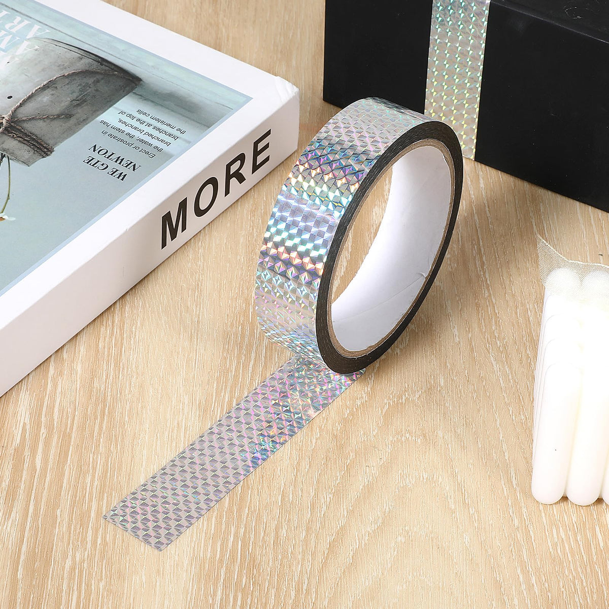 EupHHonycs 2 Rolls Holographic Tape, 1 Inch 54 Yard Reflective Tape for Birds, Holographic Self-Adhesive Bird Scare Ribbon for Keep Birds Away, Daily Home Use, DIY Crafts