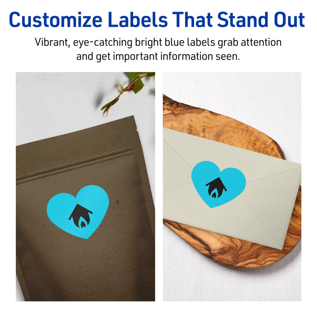 Avery® Printable Heart Labels, Sure Feed® Technology, 2-9/32" x 1-27/32", Bright Blue Labels, Print-to-The-Edge, Laser/Inkjet Printable, 240 Total, Great for Mailing Seals and Packaging 240 labels