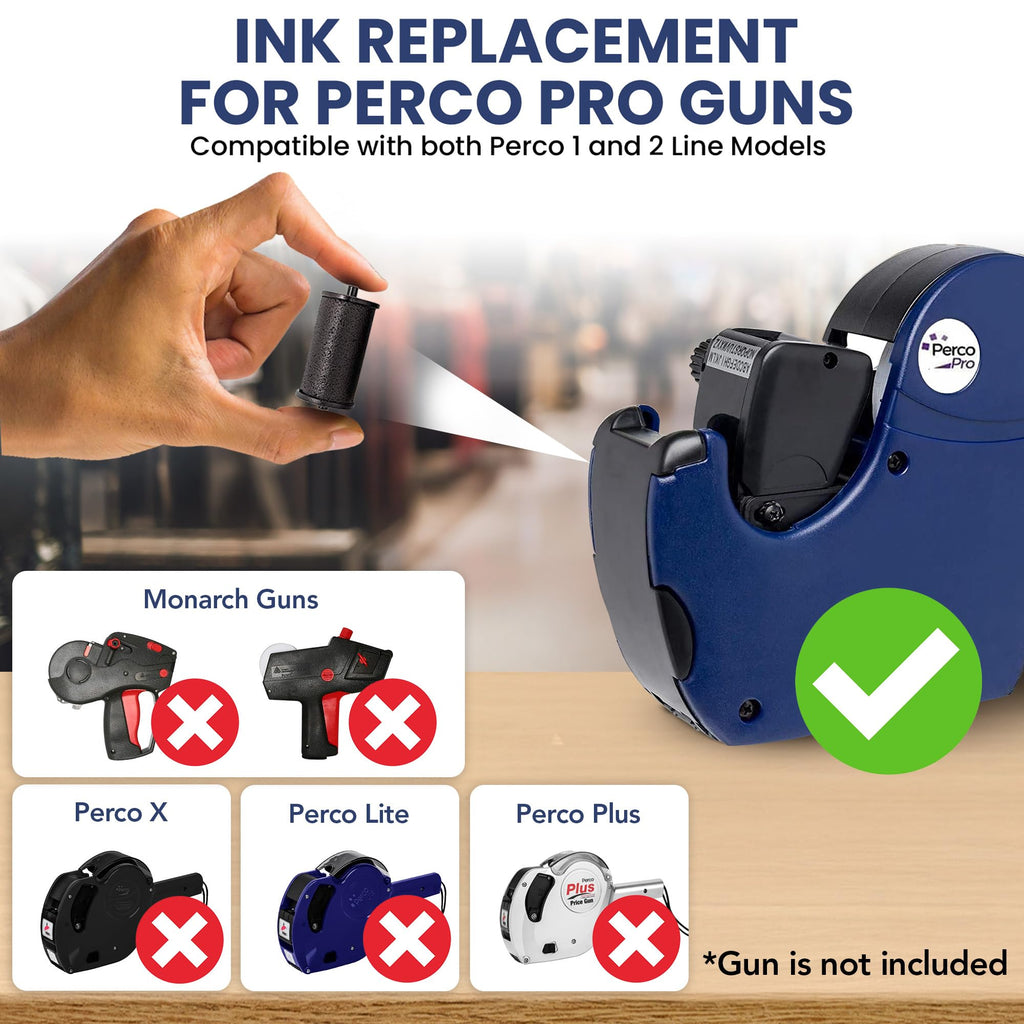 Perco Ink Roll for Perco Pro (1 and 2 Line) Price and Date Guns - Pack of 4 Replacement Inkers - Easy to Load, Premium, Clear & Bold Prints - Made in USA 4 Pack