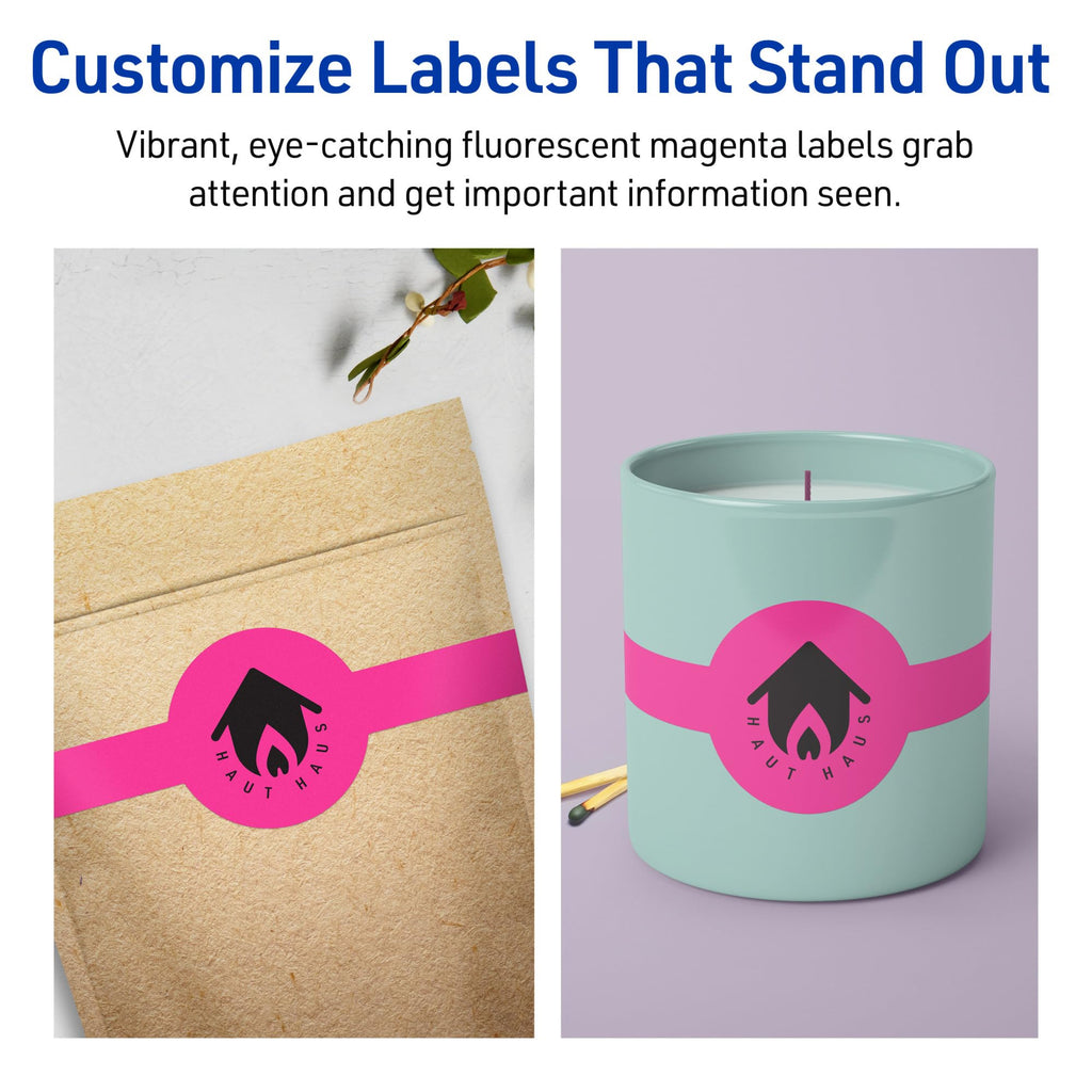 Avery® Printable Wraparound Band Labels, Sure Feed® Technology, 2-3/8" x 8", Neon Magenta Labels, Laser/Inkjet, 60 Total, Great for Soap Labels and Jar Labels 60 labels