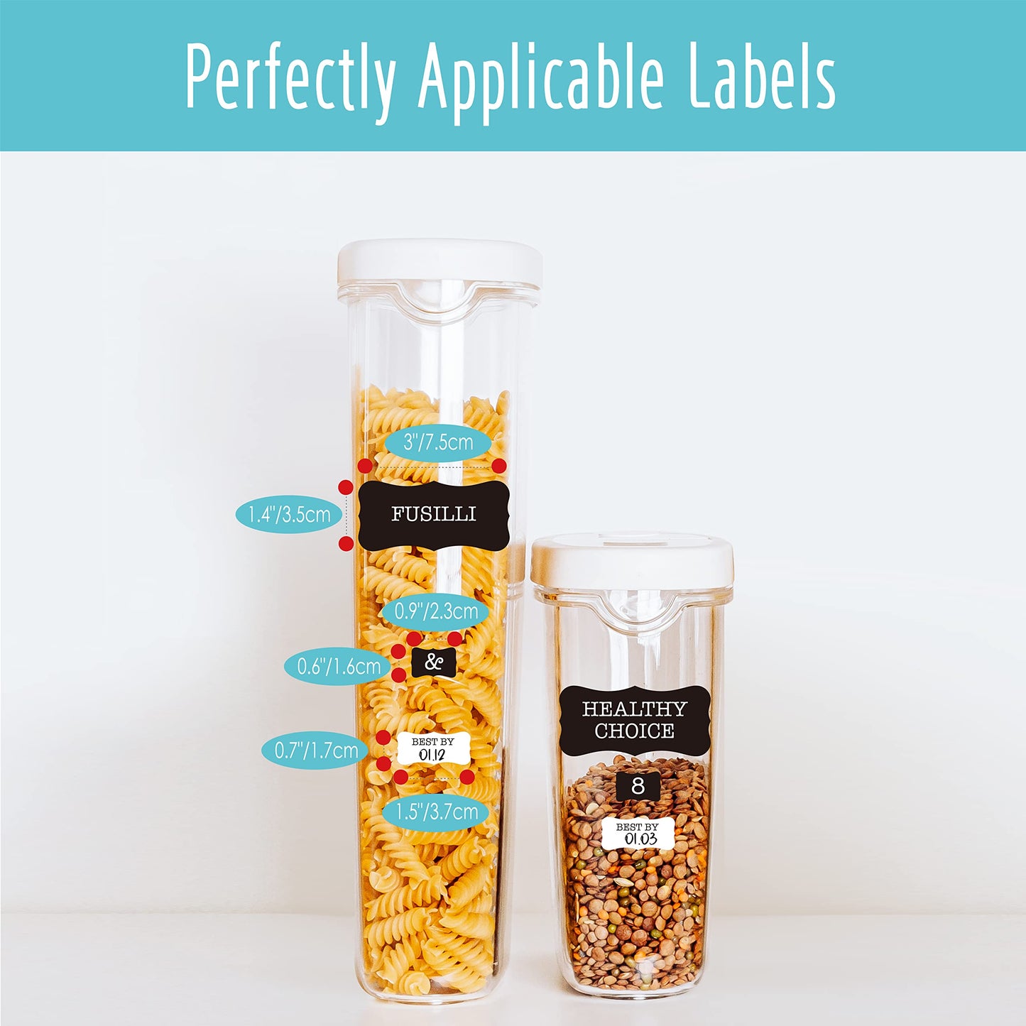 Hebayy 308 Pantry Food Labels, 280 Preprinted Flour Pasta Lentil Grain Condiment Oil Stickers, 28 Blank Ones, Waterproof Oil&Tear Resistant, No Residue for Kitchen Containers Jars(White on Black) Style 4