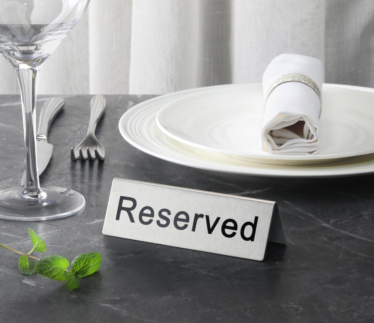 New Star Foodservice Stainless Steel Reserved Table Tent Sign, Silver, 4.75" x 1.75" (Set of 2) (Pack of 2) 4.75” x 1.75” (Set of 2) (Pack of 2)