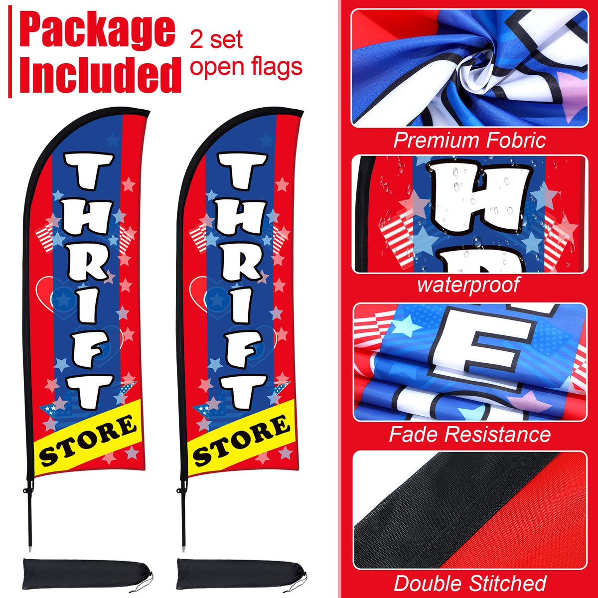 Buryeah 2 Sets Thrift Store Feather Flag with Pole Kit & Carry Bag