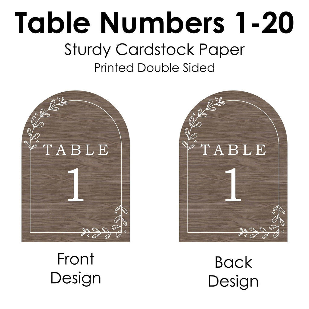 Big Dot of Happiness Rustic Wedding Table Numbers, Engagement and Anniversary Party Decor, Country Wedding Wood Centerpieces, Double-Sided 5 x 7 inches Paper Cards, Table Numbers - 1-20