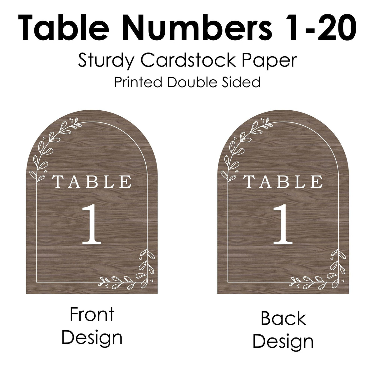Big Dot of Happiness Rustic Wedding Table Numbers, Engagement and Anniversary Party Decor, Country Wedding Wood Centerpieces, Double-Sided 5 x 7 inches Paper Cards, Table Numbers - 1-20