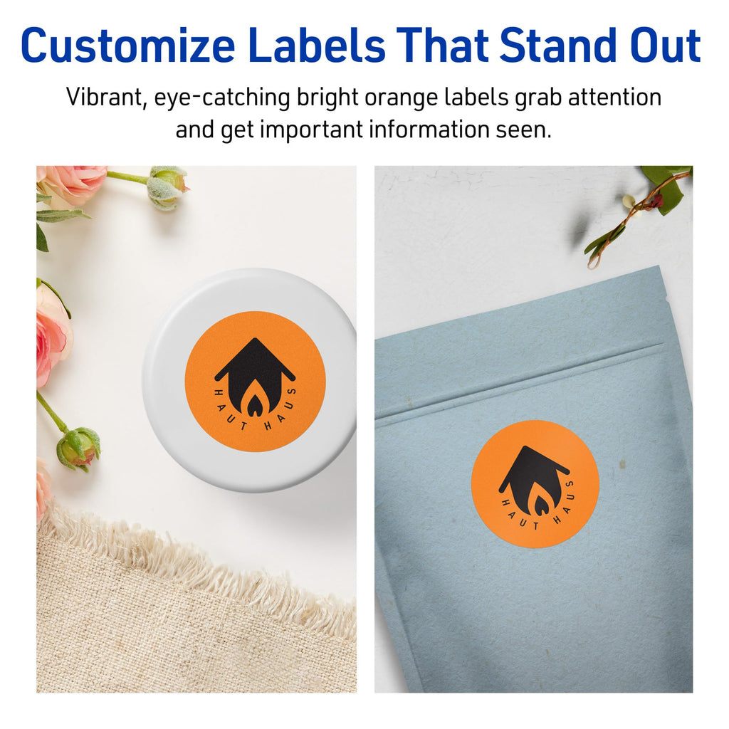 Avery Printable Round Labels, Sure Feed Technology, 1-3/4" Diameter, Bright Orange Labels, Print-to-The-Edge, Laser/Inkjet Printable, 400 Total, Great for Stickers and Candles 400 labels