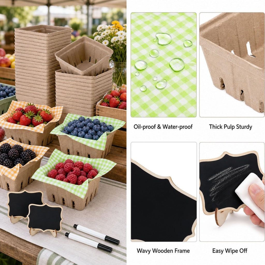 24 Set Farmers Market Decor-Baskets Greaseproof Paper Chalkboard & Marker