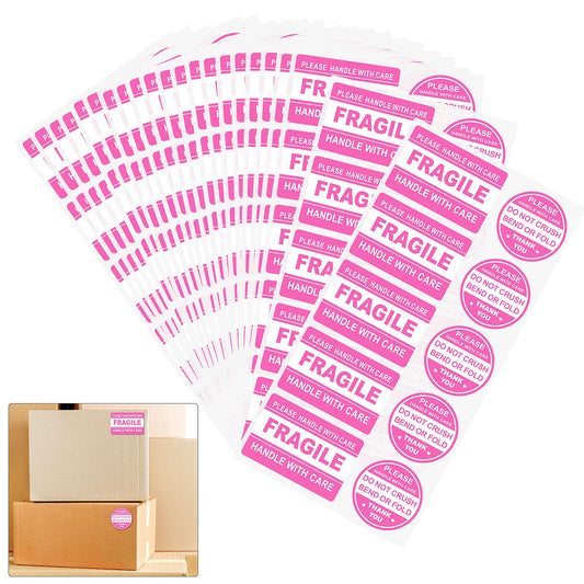 600 PCS Fragile Stickers for Shipping Do Not Trample or Fold Stickers Do Not Drop Labels for Shipping Mailing Envelops Cartons Pallets Adhesive Labels(Pink) Pink