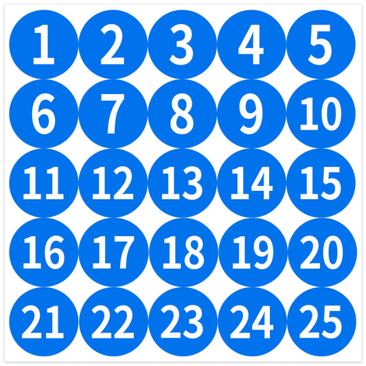 1-25 Consecutive Number Stickers, Small Round Vinyl Number Stickers, Self-Adhesive Anti-Fading Waterproof Label Decals 1 inch for Inventory Storage, Home and Office Classification(Blue) Blue1-25 1IN