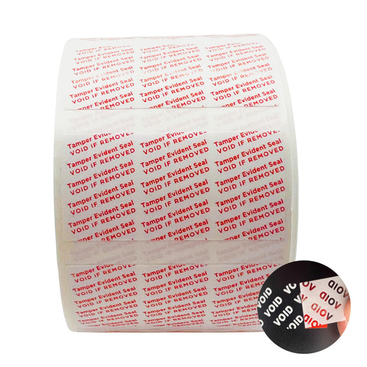 Tamper Evident Stickers, 2" x 1", 1000 Labels, VOID Material, White, Security, Proof, Seal, Labels
