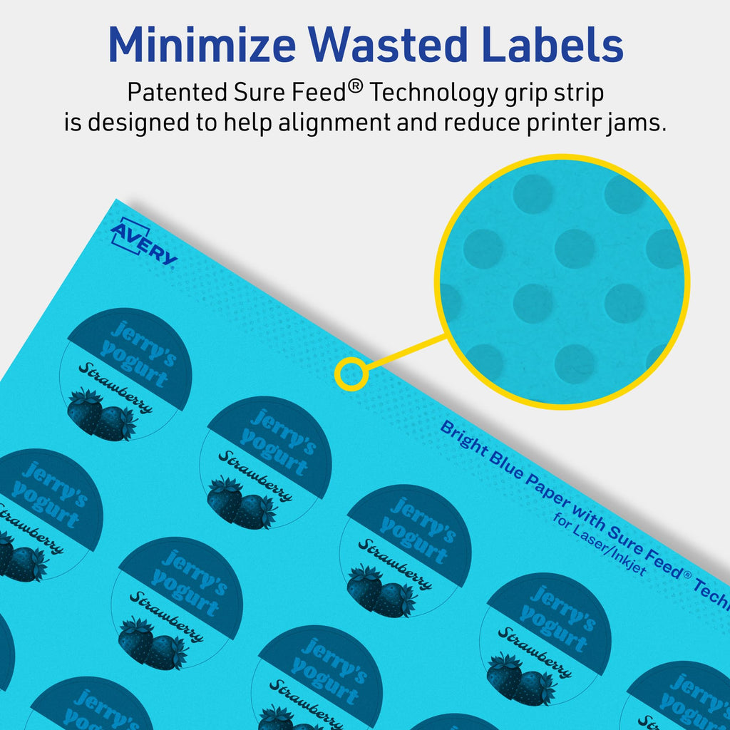 Avery® Printable Round Labels, Sure Feed® Technology, 1-1/4" Diameter, Bright Blue Labels, Print-to-the-Edge, Laser/Inkjet, 600 Total, Great for Price Stickers and Mailing Seals 600 labels