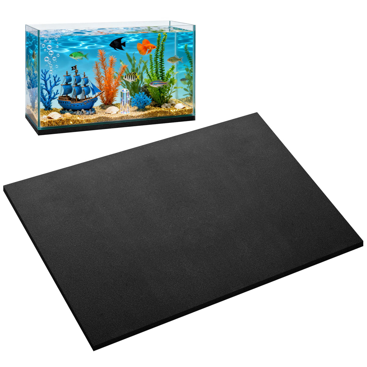 Aquarium Leveling Fish Tank Mat for Under Tank 15x29.5 inch | 6mm Thick Neoprene Padding with Self-Adhesive Backing Shockproof Waterproof Cut to Fit for 5/10/15/20 Gallon Tank