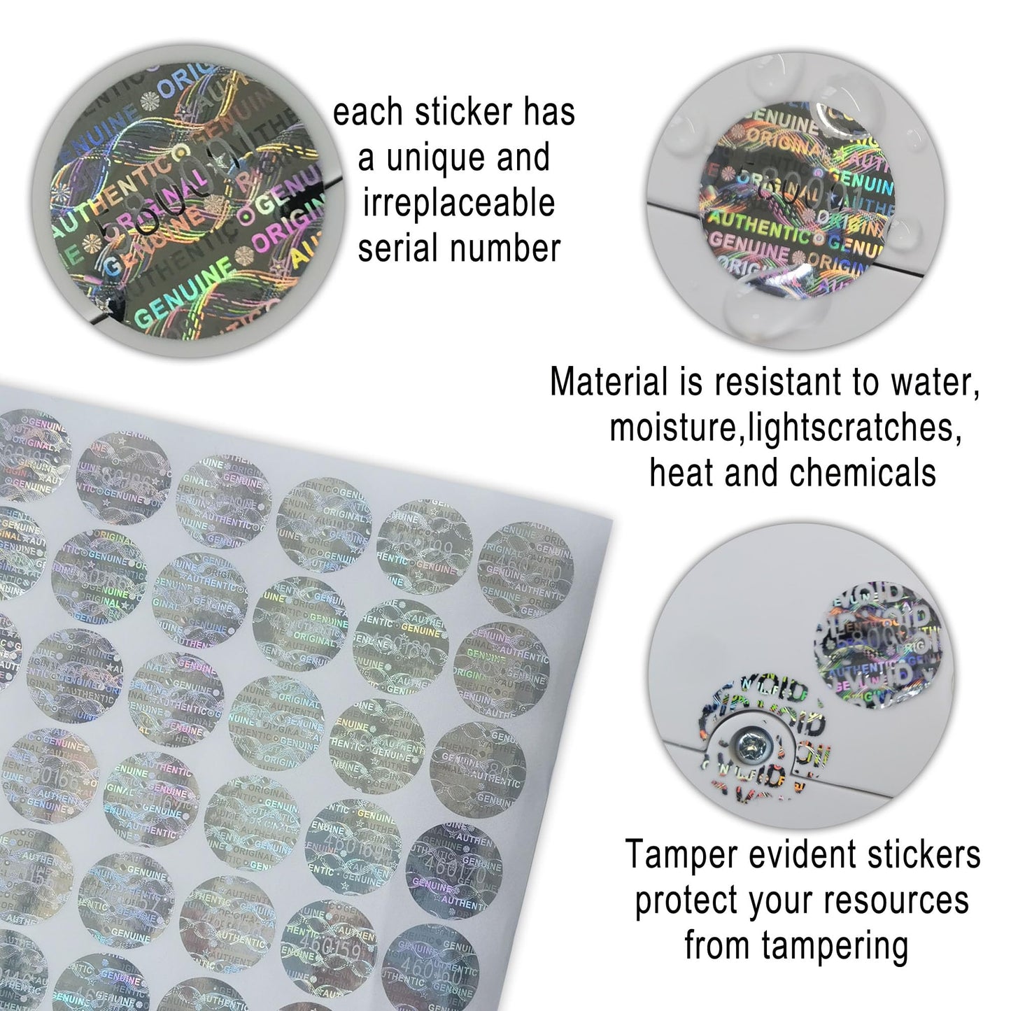 0.59 in High Security Tamper Evident Seal Warranty Void Original Genuine Authentic Hologram Labels/Stickers w/Unique Sequential Serial Numbering Tamper Proof Stickers (550) 0.59in 550pcs