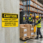 Hard Hats Safety Glasses Safety Shoes Required In This Area Sign Yellow, Black, PPE Safety 14 x 10 Inches