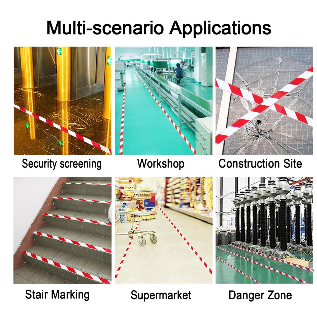 BOMEI PACK Floor Marking Tape 4 Inch x 108FT Red & White Warning Safety Stripe Tape for Walls, Floors, Pipes, Warterproof Caution Tape Ideal for Marking Hazardous Areas, Equipment