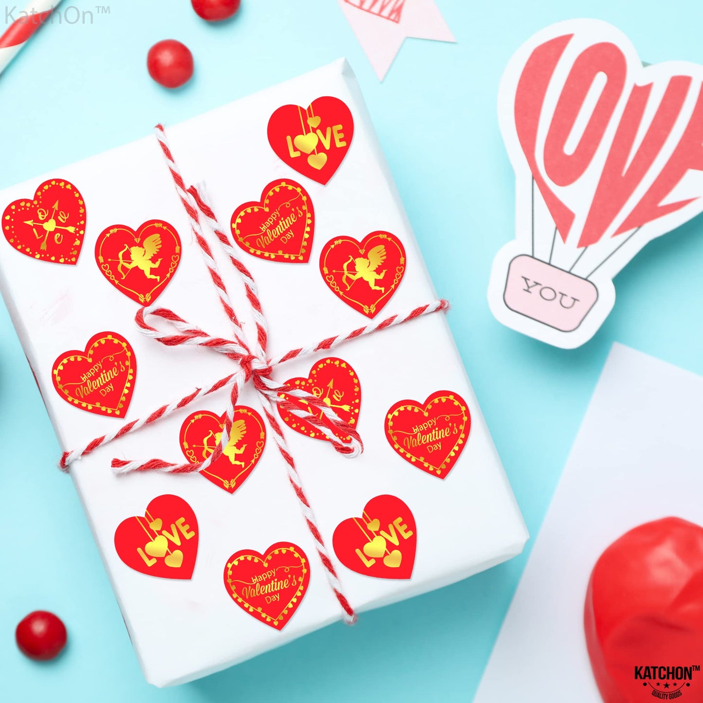 KatchOn, Big Red Heart Stickers for Kids - 500 Pieces, 1.5 Inch | Shiny Valentines Stickers for Kids | Happy Valentines Day Stickers | Valentine Stickers for Adults | Happy Valentines Day Decorations