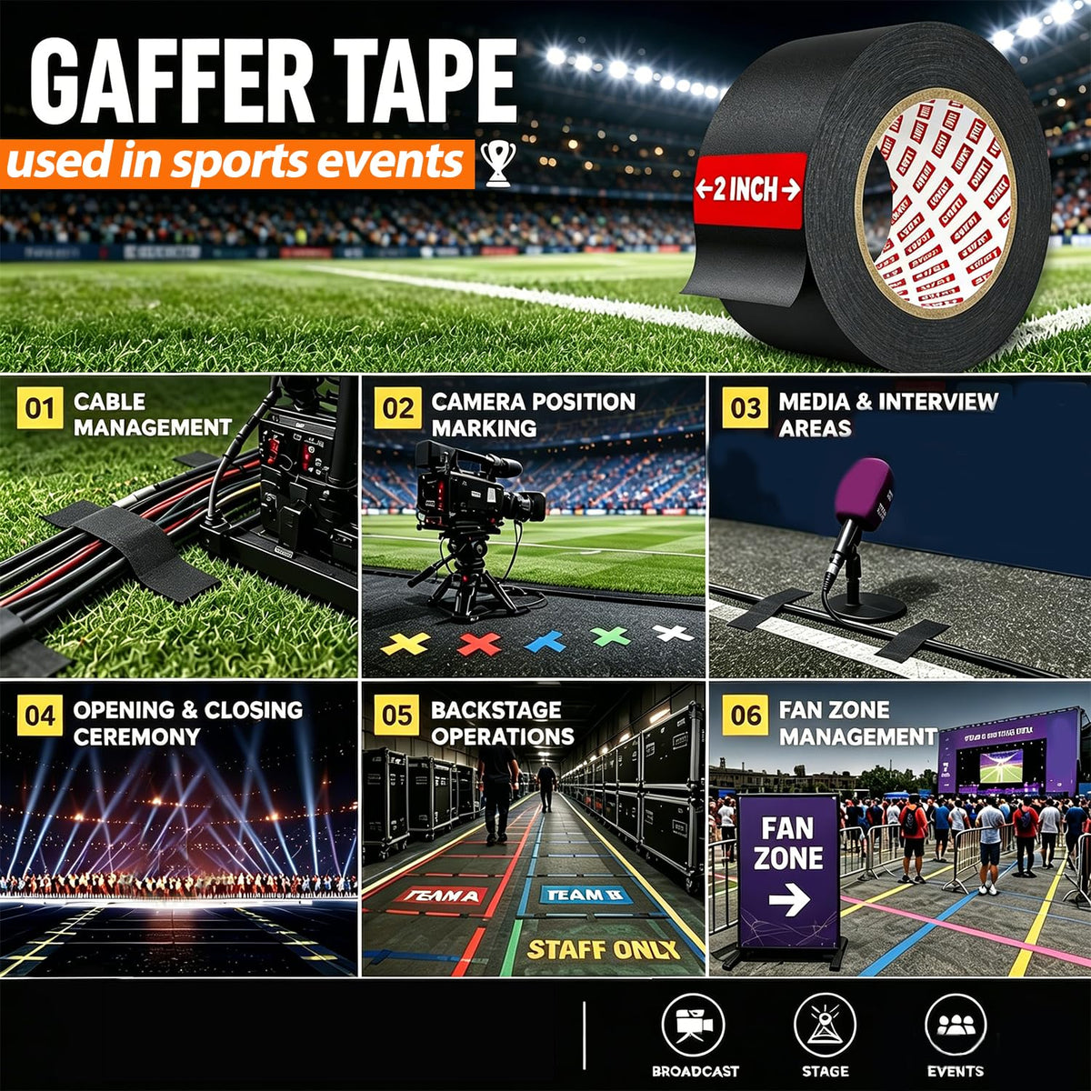 SWRT Gaffers Tape, 11 Mil Industrial Grade Gaffer Tape, 2’’ x 30 Yards, 2 Pack, Reinforced Adhesion, Easily Remove No Residue, Professional Matte Finish No Reflection, Black, 60 Yards in Total
