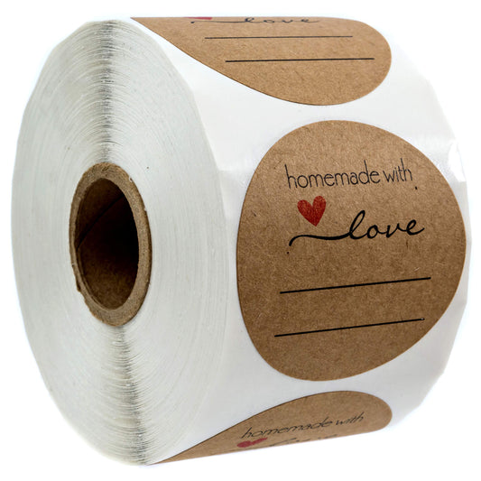 2" Homemade with Love Sticker with Writing Lines / 2" Round Homemade with Love Canning Label / 500 Jar Labels Roll/Made in The USA Homemade With Love With Lines