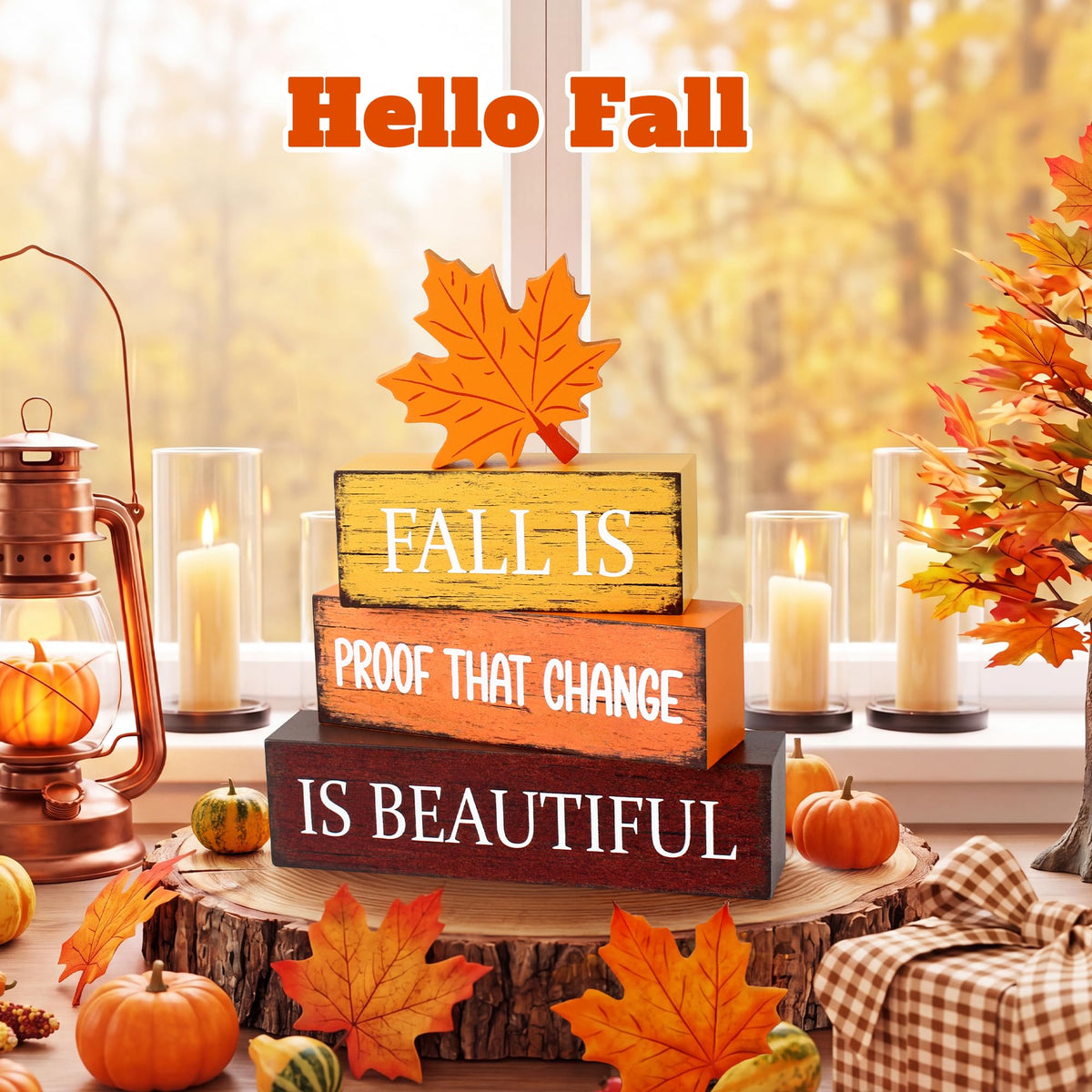 4 Pcs Fall Wooden Decor, Fall Table Decorations Gifts for Home A-Beautiful for Fall