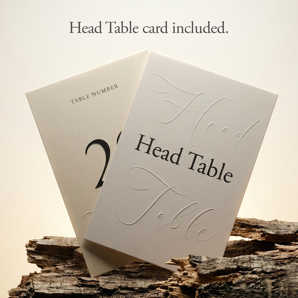 Wedding Table Numbers 1-20, Double-Sided Cards, Embossed Details
