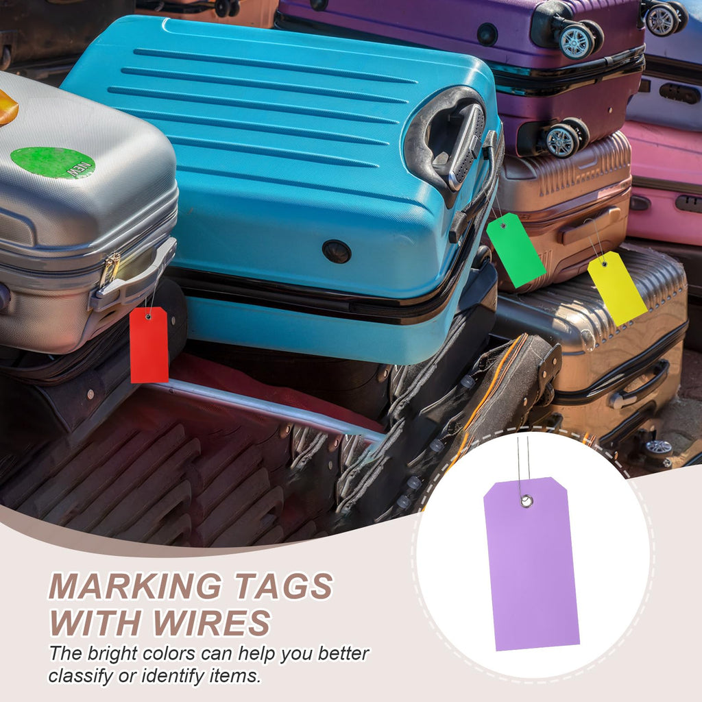 PATIKIL Plastic Shipping Tags with Wire 4 3/4" x 2 3/8", Purple, 200 Pieces