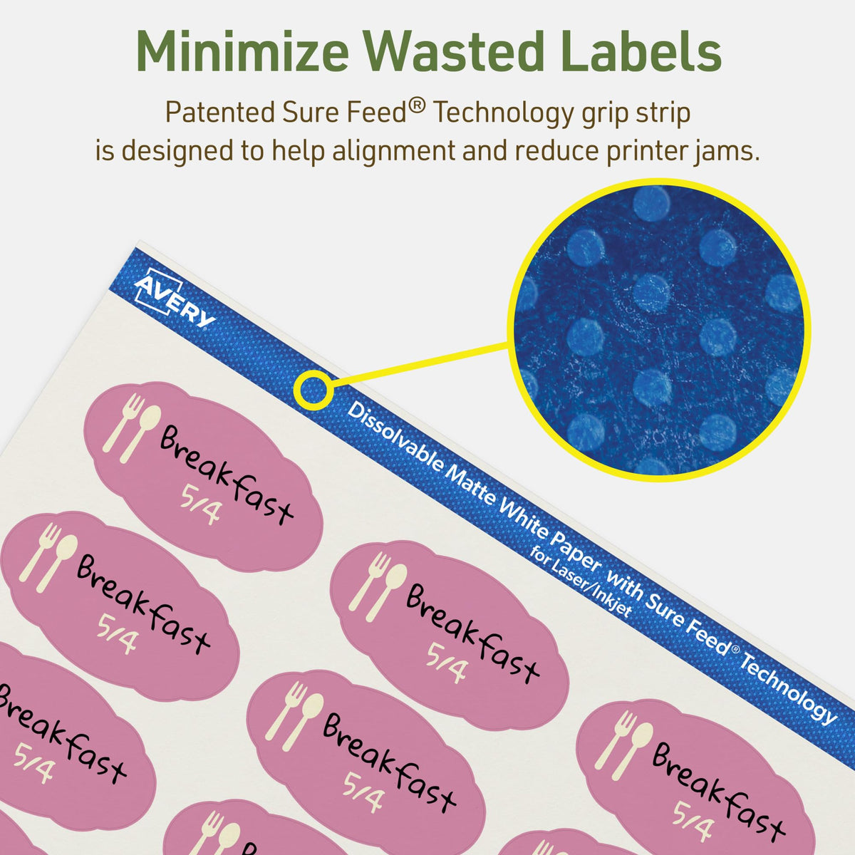 Avery® Dissolvable Oval Scalloped Labels, Sure Feed® Technology, 1-1/8" x 2-1/4", Matte White, Print-to-The-Edge, Laser/Inkjet Printable, 210 Labels Total