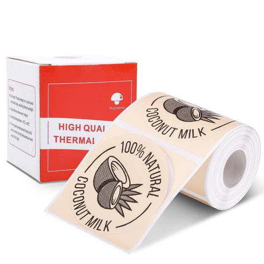 [140 pcs] Phomemo Labels Round Series for M110/M220/M221: Khaki, 1.97''(50mm), 140 Labels/Roll, Original, All-Purpose Thermal Adhesive, for Name, Logo, etc, Also Made for Phomemo M120/M200 Labeler Khaki, 1.97'' (50mm) 1 Roll