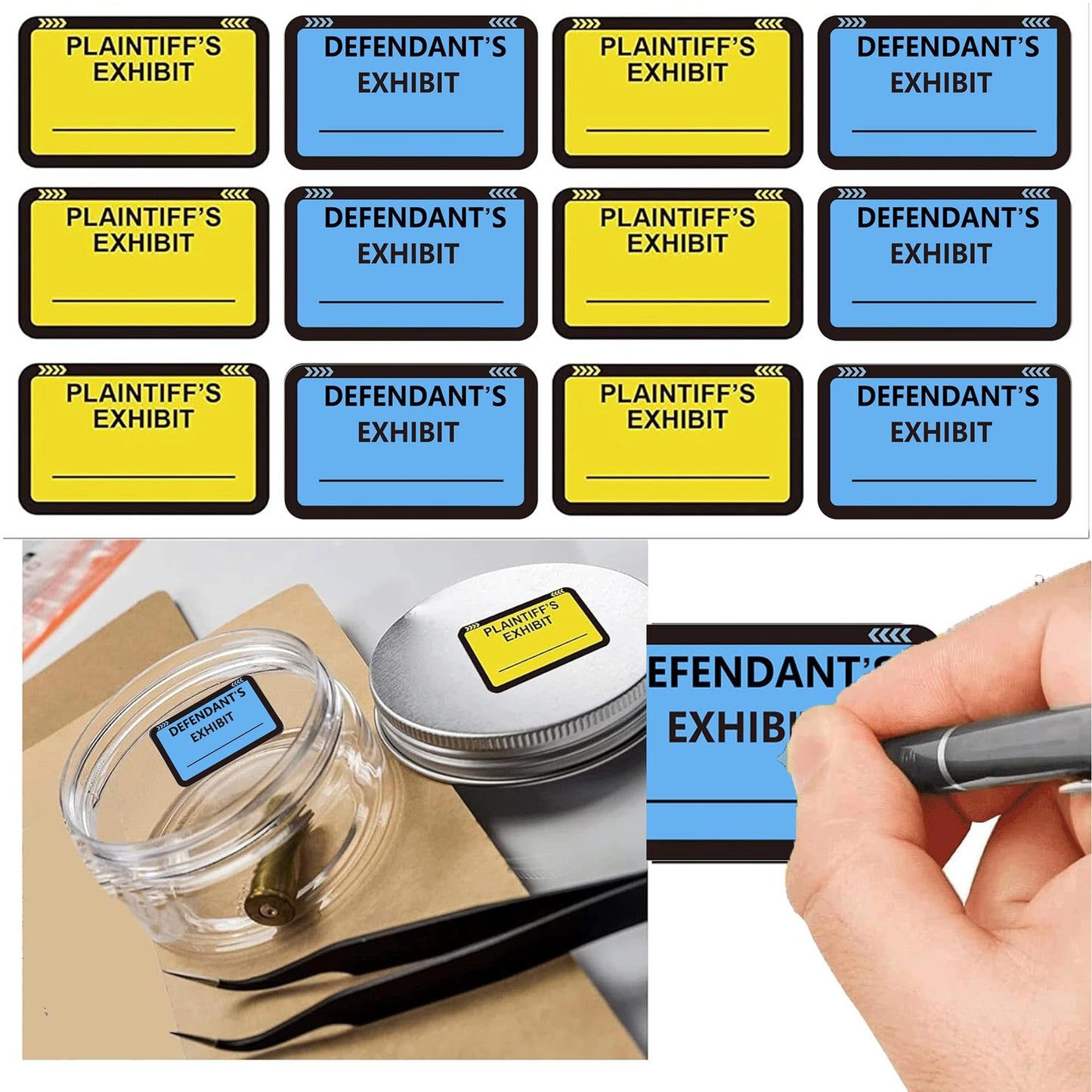Legal Yellow Plaintiff's Exhibit Blue Defendant's Exhibit Stickers 1.65 X 1 Inches - Color-Coded Exhibit Labels 400 Pcs Blank File Folder Labels Tabs Legal Documents Report Divider for Offices Courts Yellow-blue