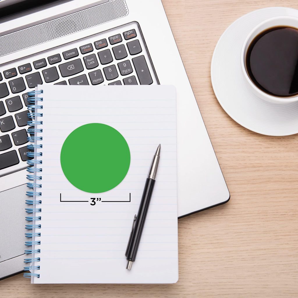 Green ChromaLabel 3-inch round removable color code dot stickers for warehouse inventory, high visibility, 100 labels per pack.