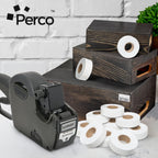 Perco White Price Marking Labels - 14,000 Blank Labels for Garvey 18-6 One Line Price Gun with Ink Roll Included - 11 Rolls, 1 Sleeve - Made in USA