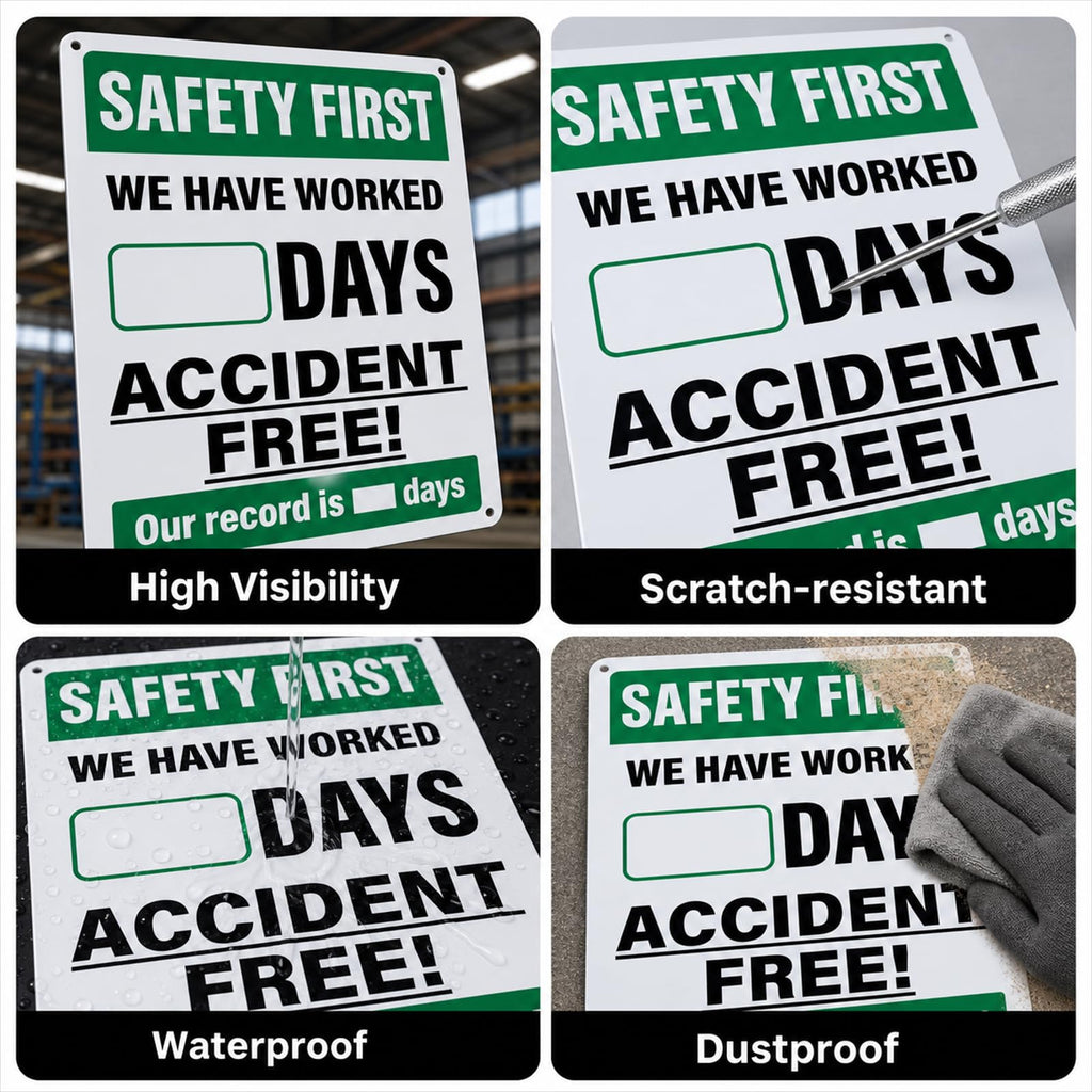 2 Pack Safety First Accident Free Days Aluminum Wall Signs 12×8 in