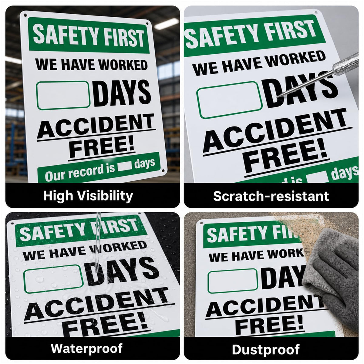 2 Pack Safety First Accident Free Days Aluminum Wall Signs 12×8 in