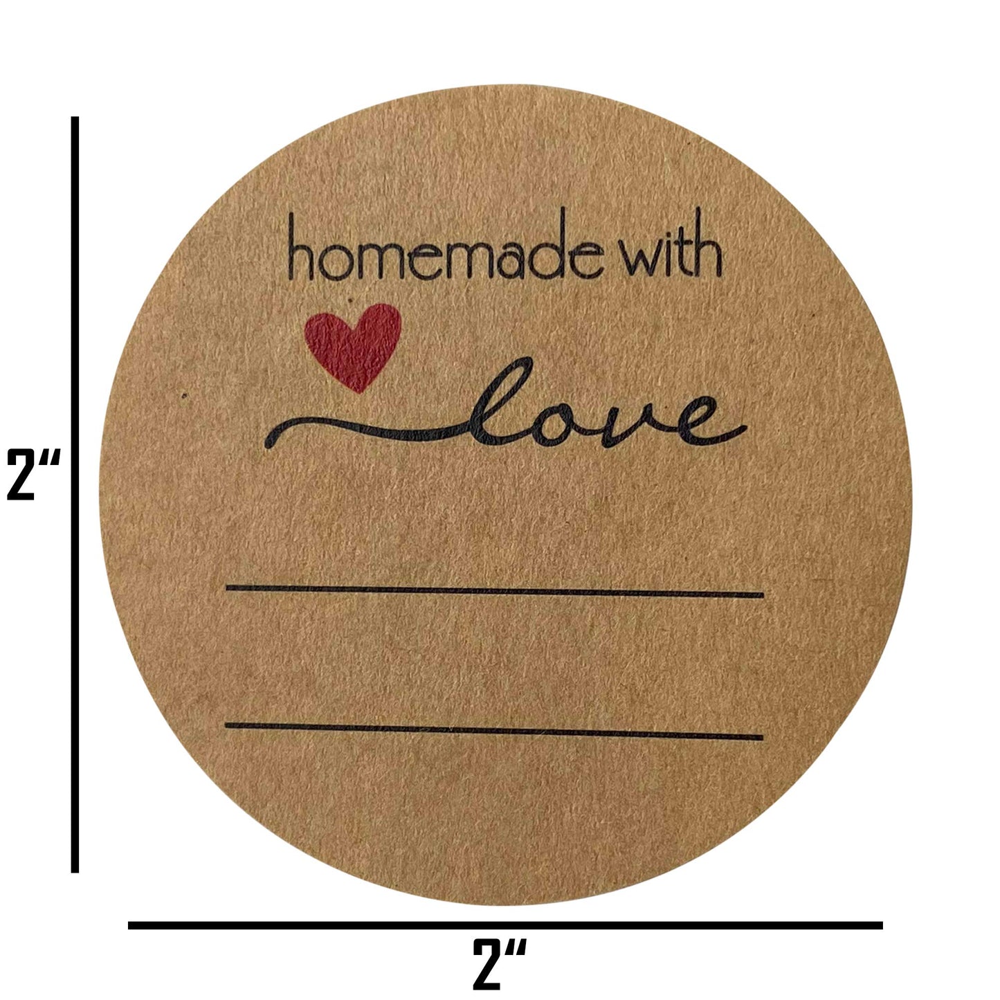 2” Homemade with Love Canning Labels with Lines for Writing, 500 Stickers per Roll in Dispenser Box, Plus Bonus 50’ of Twine String