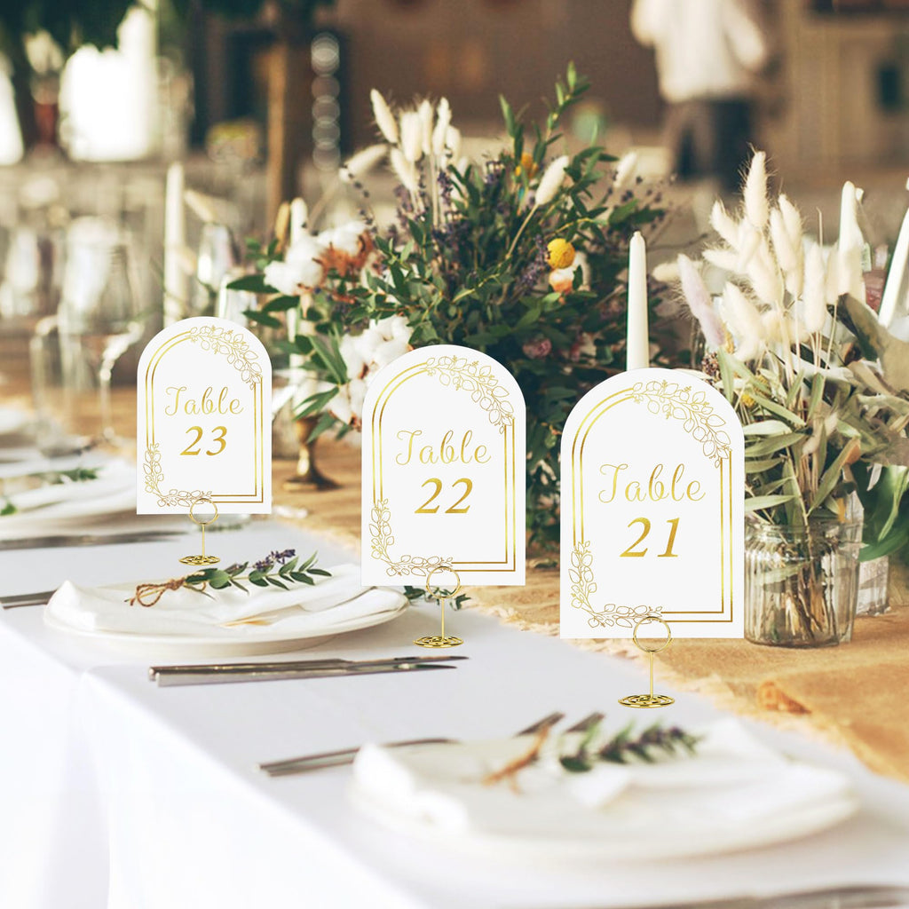 JOYIT 20 Sets Wedding Table Numbers 1-20 with 20 Pcs Table Number Holders White Gold 20 Cards+20 Holders(Round)