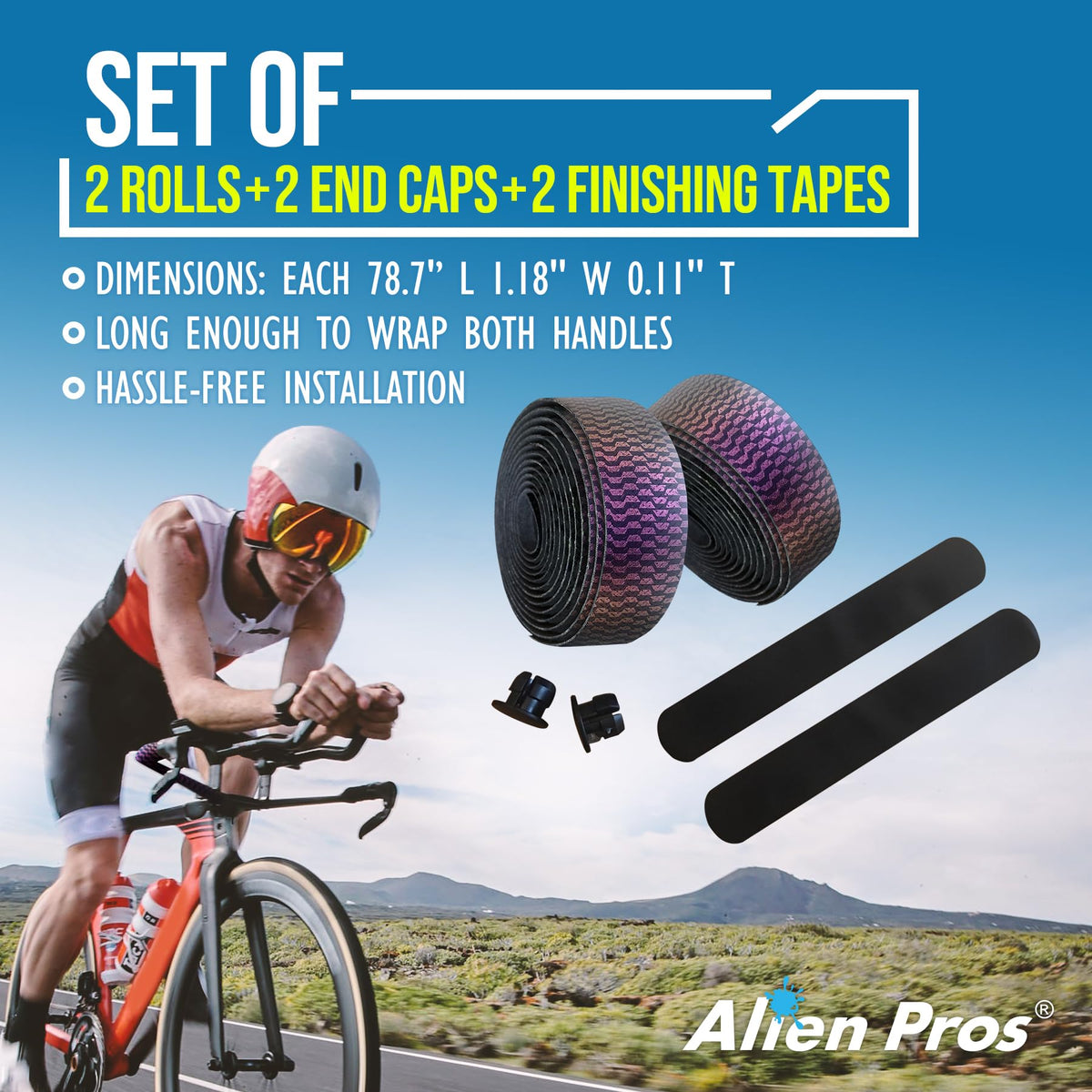 ALIEN PROS Set of 4 Gold & Purple Chameleon Bike Handlebar Tape - Elevate Your Ride with Stylish, Comfortable, and Color-Shifting PU Tape for Enhanced Grip with These Bicycle Handle bar Tape