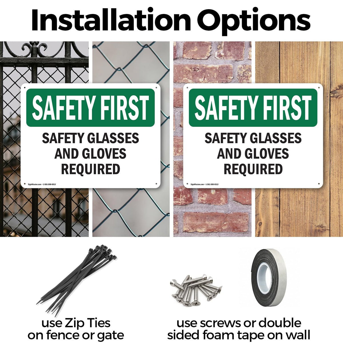 (2 Pack) Safety Glasses And Gloves Required OSHA Safety First Sign 14 Inch X 10 Inch Plastic Sign, Weather Resistant, UV Protected for Workplace, Business, and Construction Site, Made in the USA