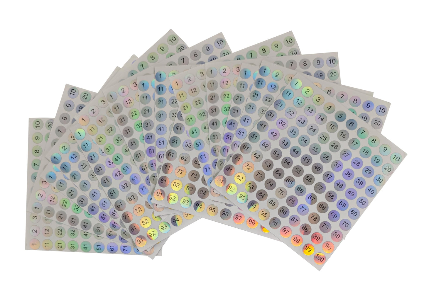 15PCS 1 to 100 Reflective Laser Small Circular Continuous Digital Stickers/self-Adhesive Inventory Storage Organization Label Stickers, Durable and Easy to Stick Reflective Numbers