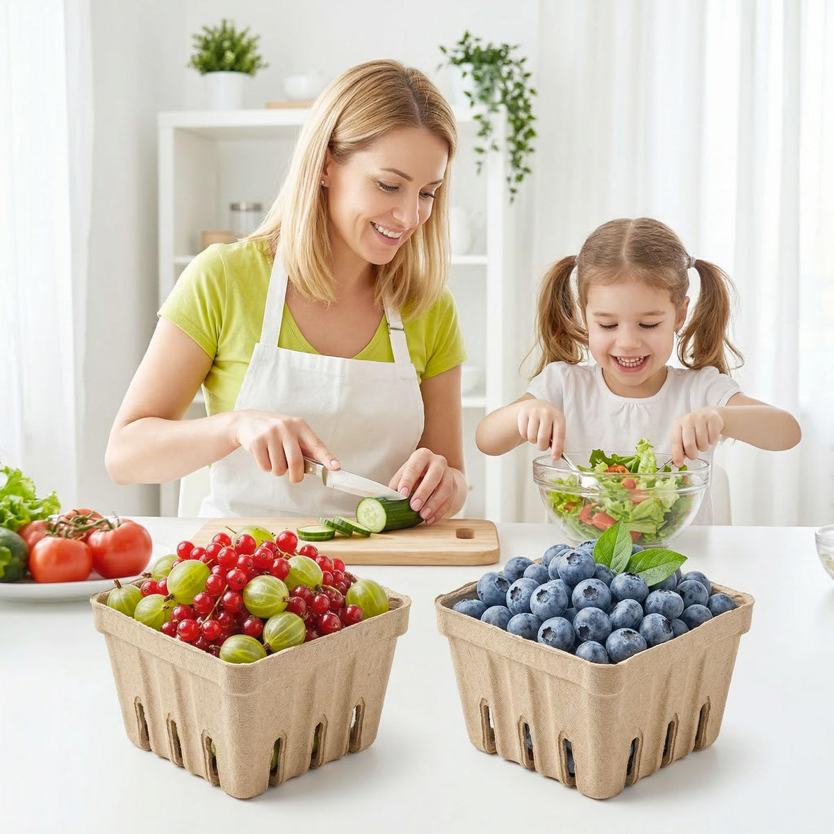 30 Pack Natural Pulp Fiber Berry Basket,Small Molded Produce Vented Basket Square