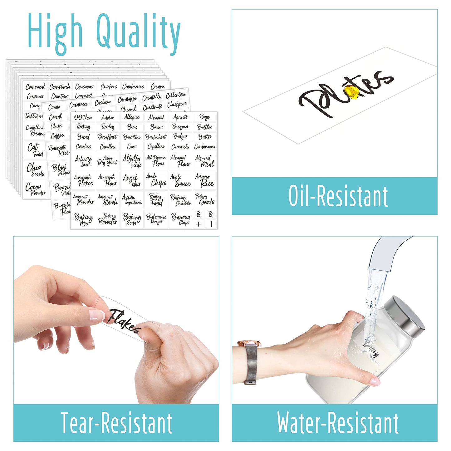 Hebayy 612 Script Pantry Food Labels, Water & Oil Resistant Pantry Label Stickers Food Jar Label for Organization and Storage Style 1
