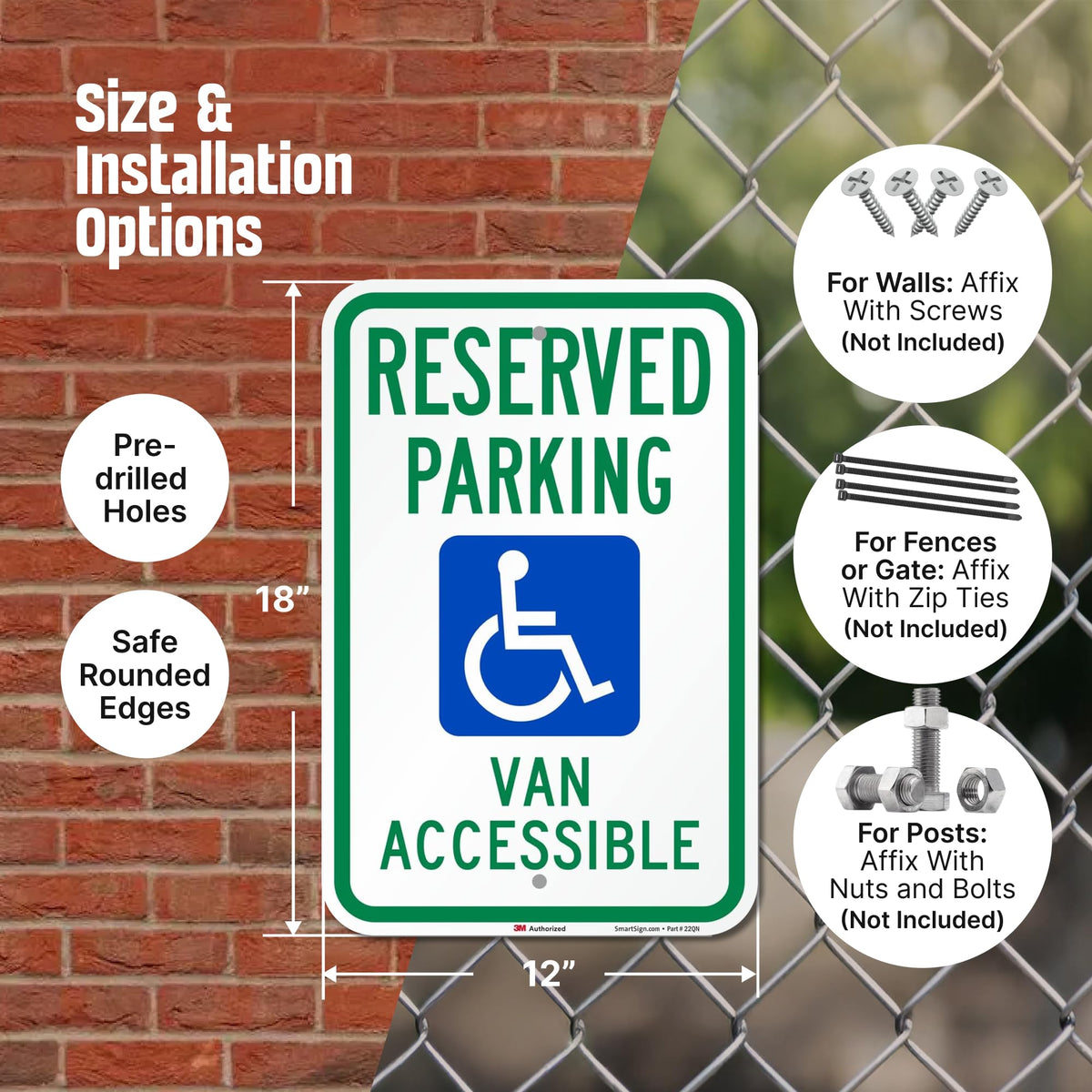 SmartSign 18 x 12 inch “Reserved Parking - Van Accessible” Handicapped Parking Metal Sign, 63 mil Aluminum, 3M Laminated Engineer Grade Reflective Material, Green, Blue and White, Made in USA EG Reflective Aluminum