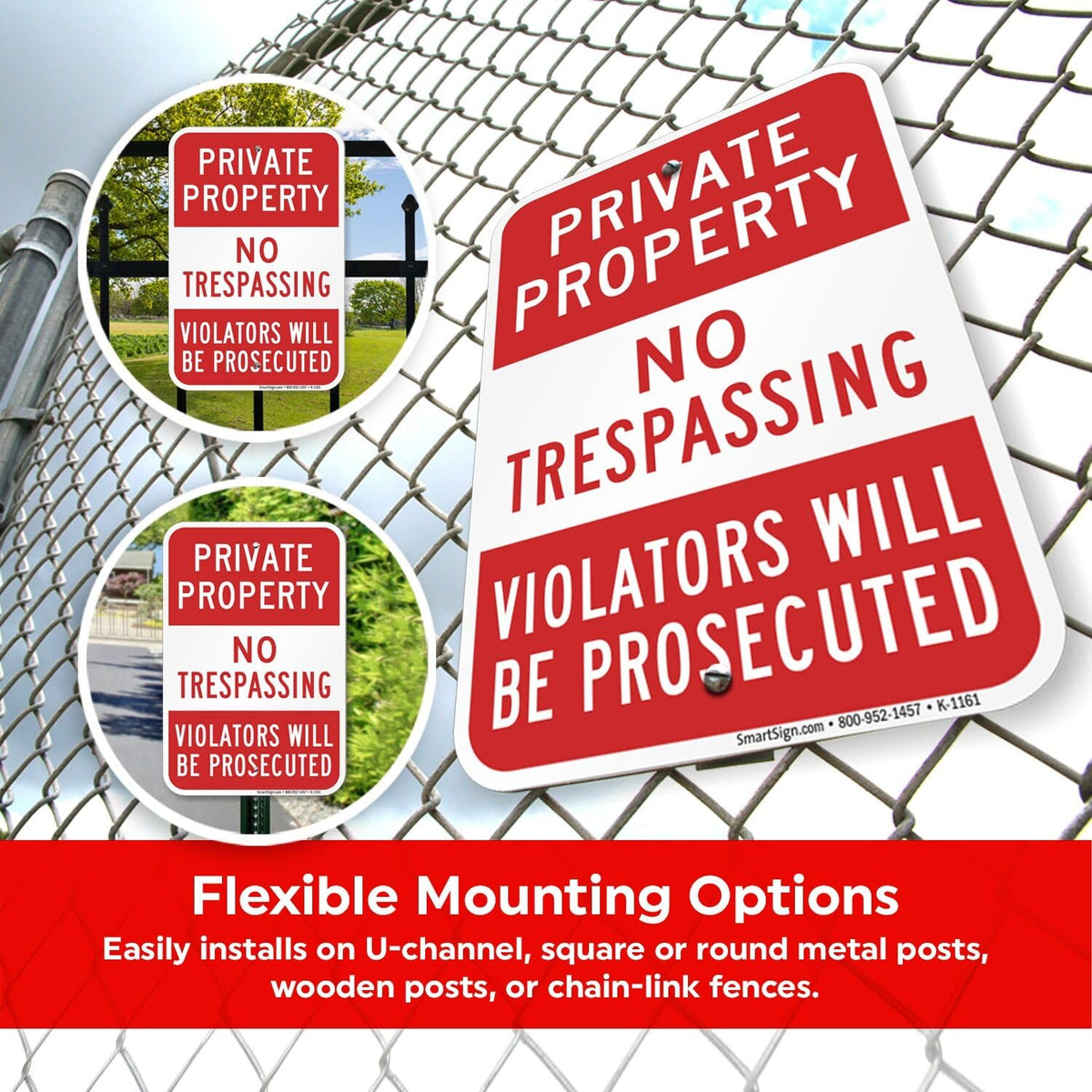 SmartSign Private Property No Trespassing Sign, Violators Prosecuted Sign, 12 x 18 Inches 3M High Intensity Grade Reflective Aluminum, USA Made 12" x 18"