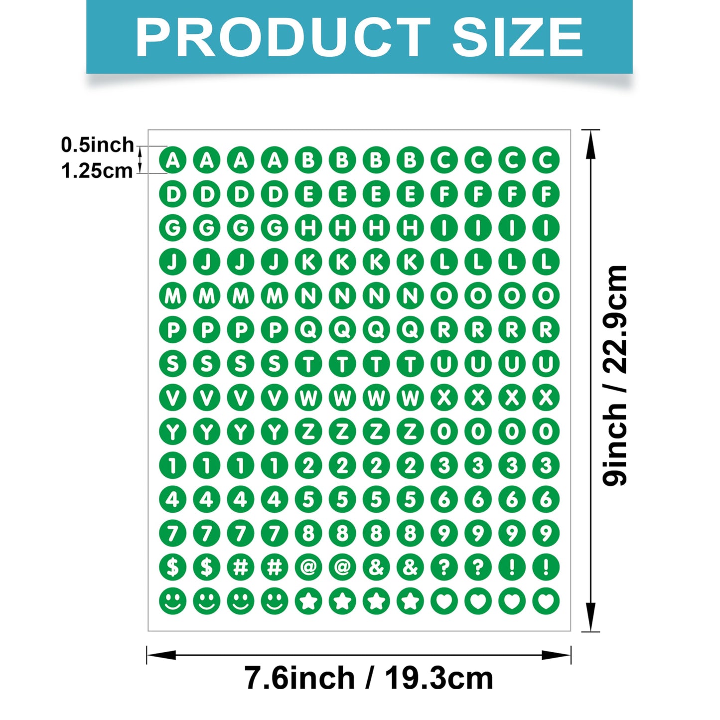 1680 Pieces 0.5 Inch Circle-Backed Letter Stickers, 10 Sheets Alphabet and Number Stickers with Cute Designs, Vinyl Stickers for DIY Cards, Item Labeling, Bullet Journaling, Scrapbooking - Green