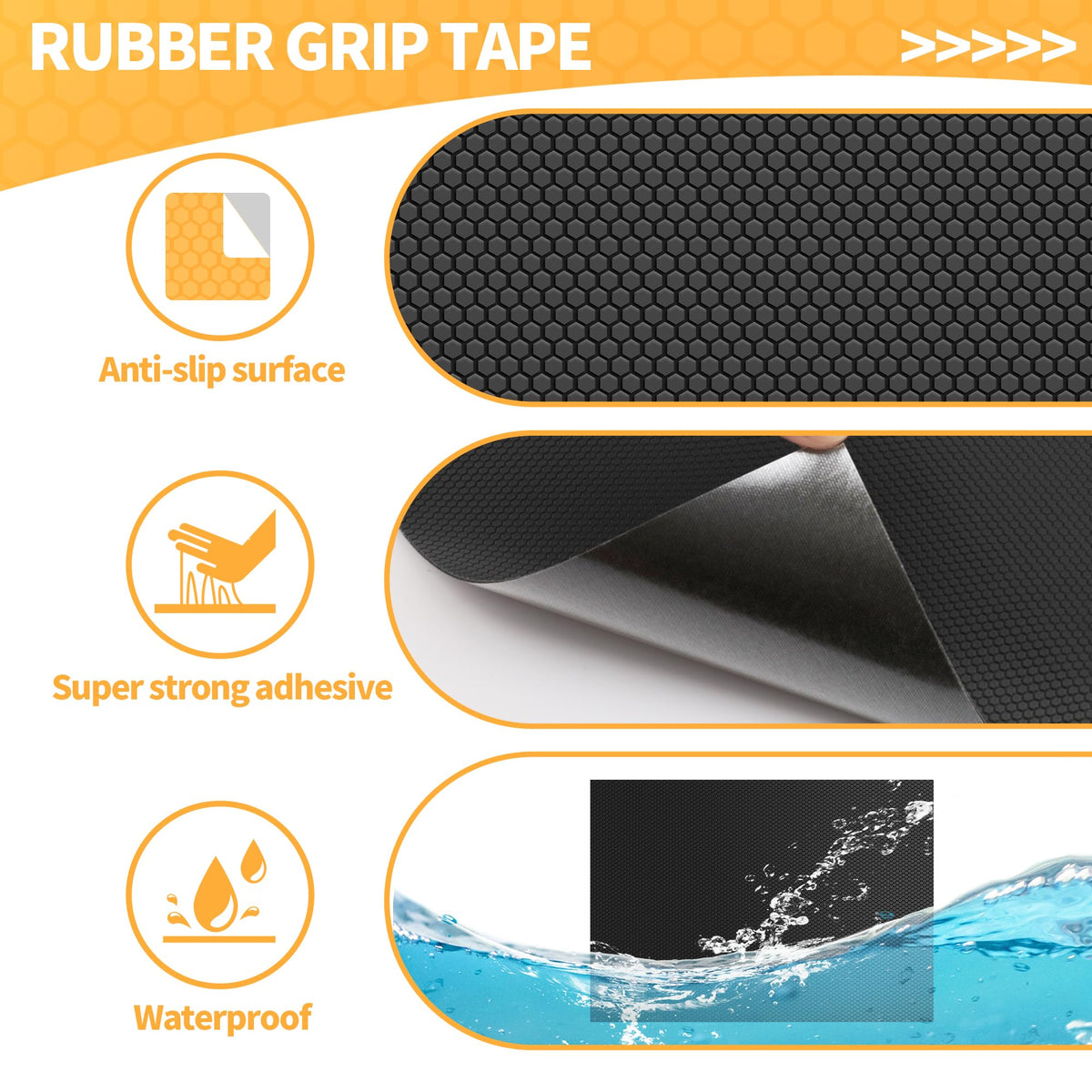 Aobrill Rubber Grip Tape, 6 Pcs Strong Adhesive Non-Slip Tape, Enhanced Cuttable, Heat Resistant, Customizable with Grip for Handles and Contact Surfaces (Black, 6In x 9 In) 9In x 6 In Black