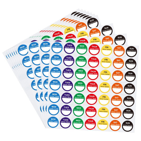 HYBSK 1 inch Day of Week Labels (Mon-Sun) FIFO Food Restaurant Day Dots Inventory Management Labels 10 Sheets a Pack